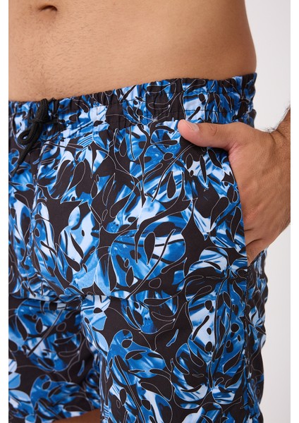 Desenli Erkek Deniz Yüzme Şortu Fileli Cepli DMN105003