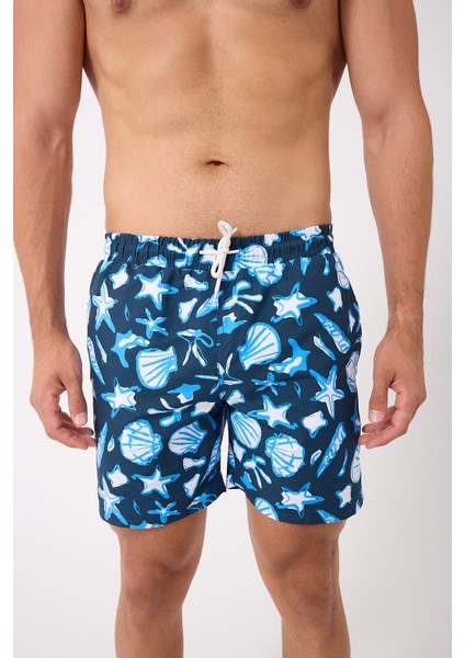 Desenli Erkek Deniz Yüzme Şortu Fileli Cepli DMN105003