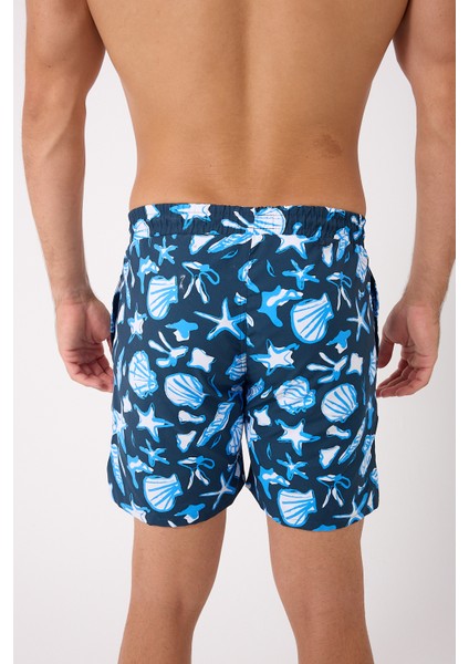 Desenli Erkek Deniz Yüzme Şortu Fileli Cepli DMN105003