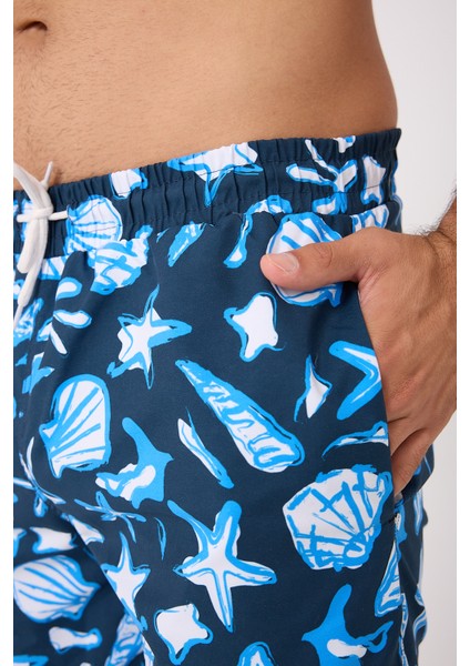 Desenli Erkek Deniz Yüzme Şortu Fileli Cepli DMN105003