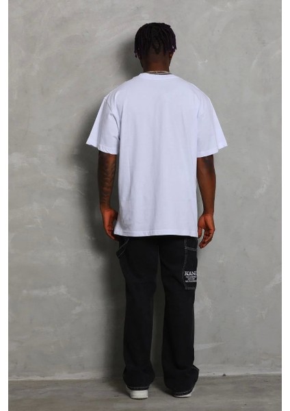 Unisex Oversize Düz Bisiklet Yaka T-Shirt - Beyaz fiyatları