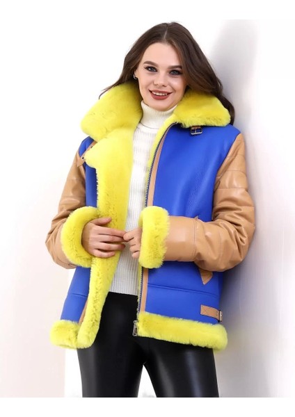 Kadın Koyun Derisi Pilot Hakiki Kürk - Sarı modelleri