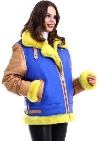 Kadın Koyun Derisi Pilot Hakiki Kürk - Sarı fırsatları