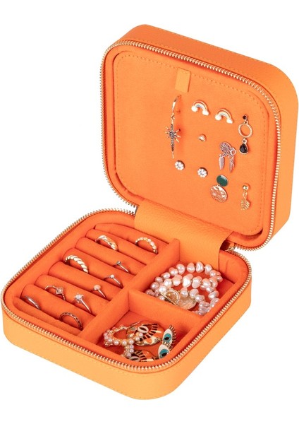Gerçek Deri Seyahat Boy Takı Organizer Kutusu, Mücevher Aksesuar Çantası, Küpe Kolye Yüzük Düzenleyici