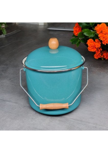 Emaye Yoğurt Tenceresi Emaye Bakraç Patates Soğan Bakliyat Kovası 20 cm 5 lt Turkuaz