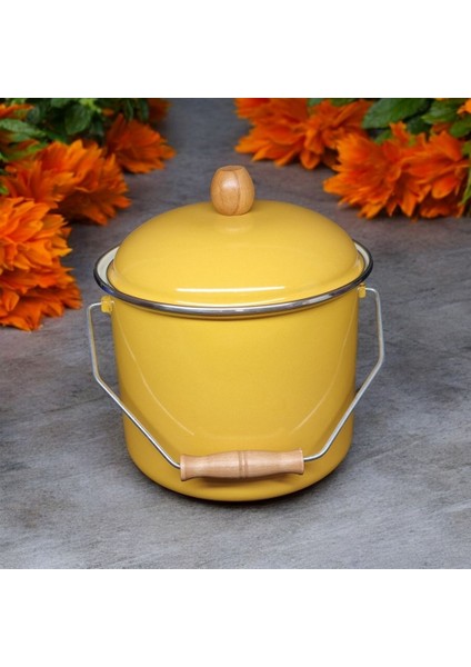Emaye Yoğurt Tenceresi Emaye Bakraç 20 cm 5 lt Sarı