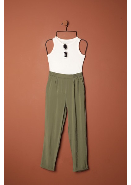 Modal Kumaş Duble Paça Kadın Pantolon-Haki