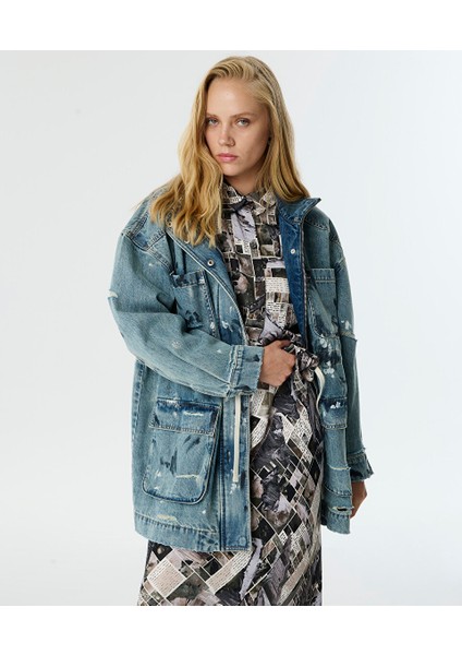 Eskitme Efektli Jean Pardösü TW6250011017013 fiyatları