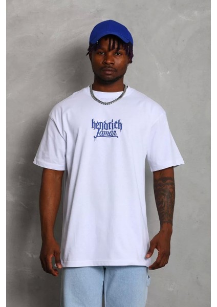 Unisex Oversize Baskılı Bisiklet Yaka T-Shirt - Beyaz fırsatları