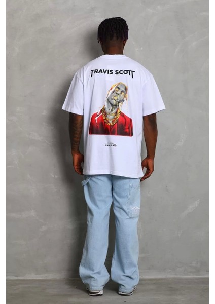 Unisex Oversize Baskılı Bisiklet Yaka T-Shirt - Beyaz fırsatları