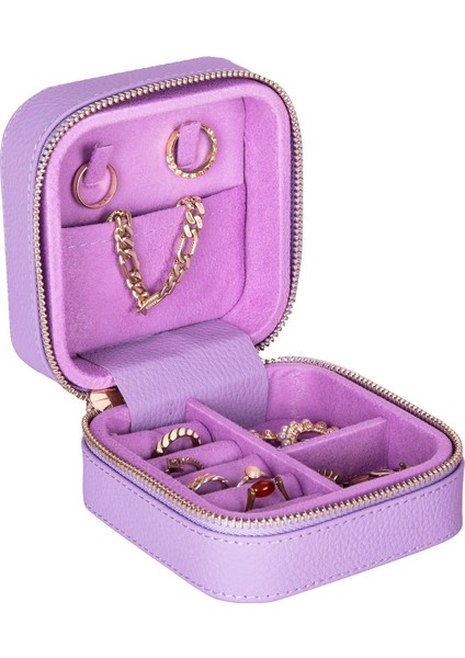 Gerçek Deri Seyahat Boy Takı Organizer Kutusu, Mücevher Aksesuar Çantası, Küpe Kolye Yüzük Düzenleyici