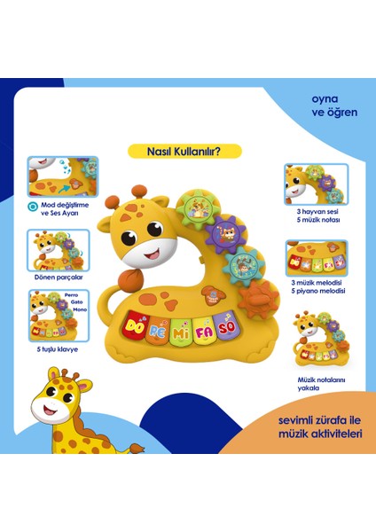 Işıklı Pilli Sesli Müzikli Eğitici Oyuncak Sevimli Zürafa fiyatları