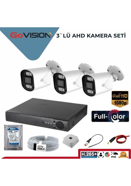 3'lü 2 Mp Ahd Kamera Seti- 3.6mm Full Color Serisi