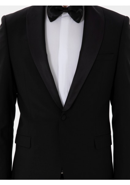 Erkek Siyah Slim Fit Yün Karışımlı Smokin Dmatlık 50304109-VR046