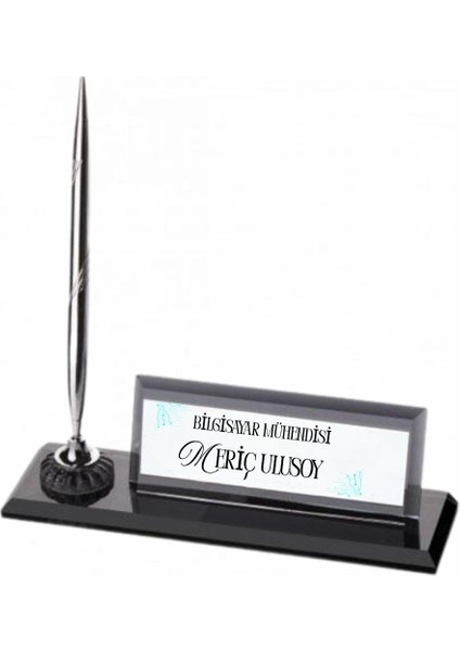 Yazılımcılara Özel Logolu Masa Üstü Isimlik | Kalemli Kristal Tasarım