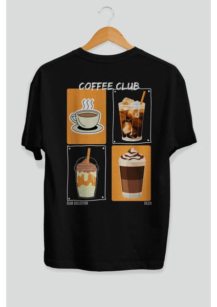 Coffee Club Arka Baskılı Oversize T-Shirt Erkek Kadın %100 Pamuk Bisiklet Yaka Tişort fiyatları