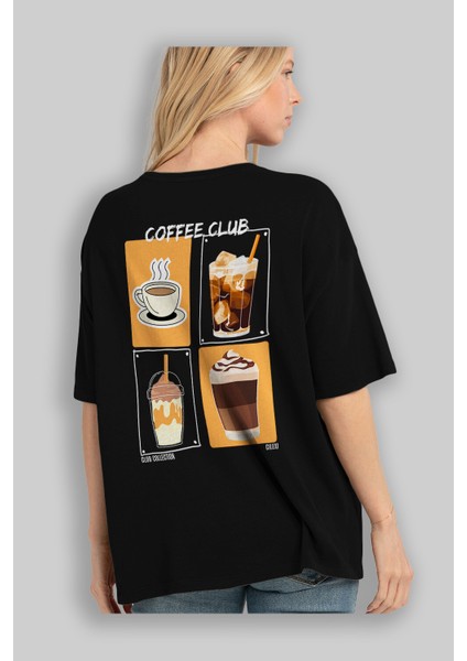 Coffee Club Arka Baskılı Oversize T-Shirt Erkek Kadın %100 Pamuk Bisiklet Yaka Tişort fırsatları
