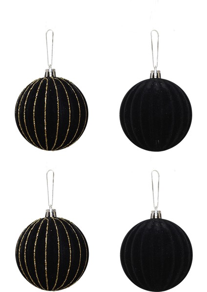 Kadife Yılbaşı Topu Altın Simli Yılbaşı Ağacı Süsleri Siyah 8 cm 4'lü fiyatları