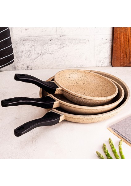 Best Chef 3'lü Döküm Tava Seti Granit Kaplama Vizon Renk 20-24-28 cm fiyatları
