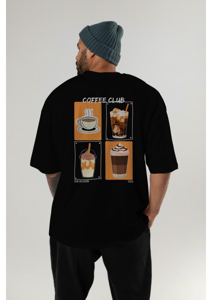 Coffee Club Arka Baskılı Oversize T-Shirt Erkek Kadın %100 Pamuk Bisiklet Yaka Tişort indirimleri