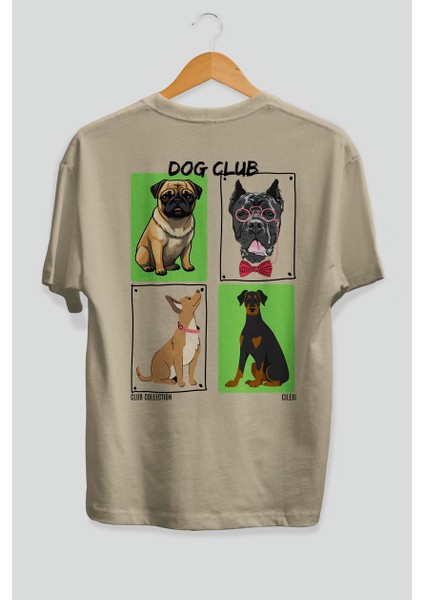 Dog Club Arka Baskılı Oversize T-Shirt Erkek Kadın %100 Pamuk Bisiklet Yaka Tişort fiyatları