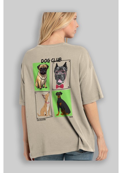 Dog Club Arka Baskılı Oversize T-Shirt Erkek Kadın %100 Pamuk Bisiklet Yaka Tişort modelleri
