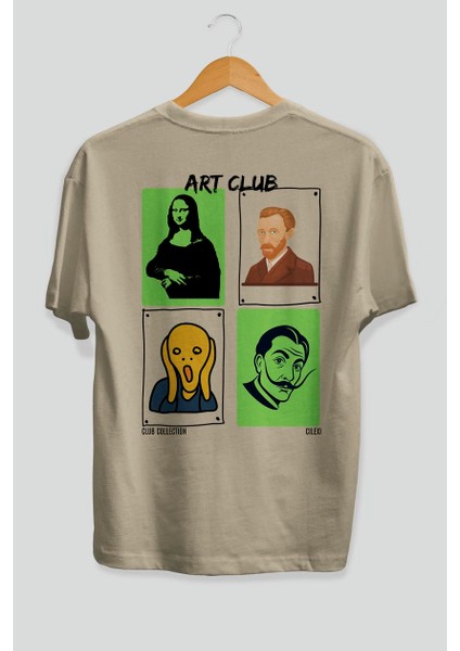 Art Club Arka Baskılı Oversize T-Shirt Erkek Kadın %100 Pamuk Bisiklet Yaka Tişort fiyatları
