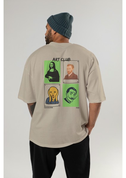Art Club Arka Baskılı Oversize T-Shirt Erkek Kadın %100 Pamuk Bisiklet Yaka Tişort fırsatları