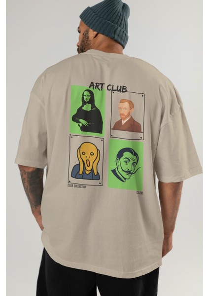 Art Club Arka Baskılı Oversize T-Shirt Erkek Kadın %100 Pamuk Bisiklet Yaka Tişort indirimleri