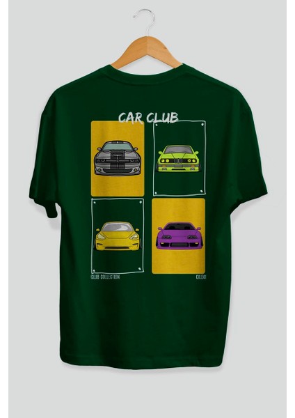 Car Club Arka Baskılı Oversize T-Shirt Erkek Kadın %100 Pamuk Bisiklet Yaka Tişort fiyatları