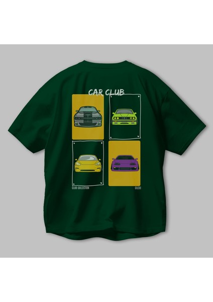 Car Club Arka Baskılı Oversize T-Shirt Erkek Kadın %100 Pamuk Bisiklet Yaka Tişort modelleri