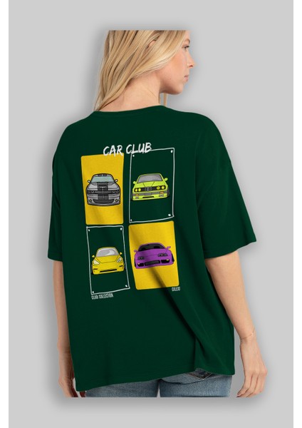 Car Club Arka Baskılı Oversize T-Shirt Erkek Kadın %100 Pamuk Bisiklet Yaka Tişort fırsatları