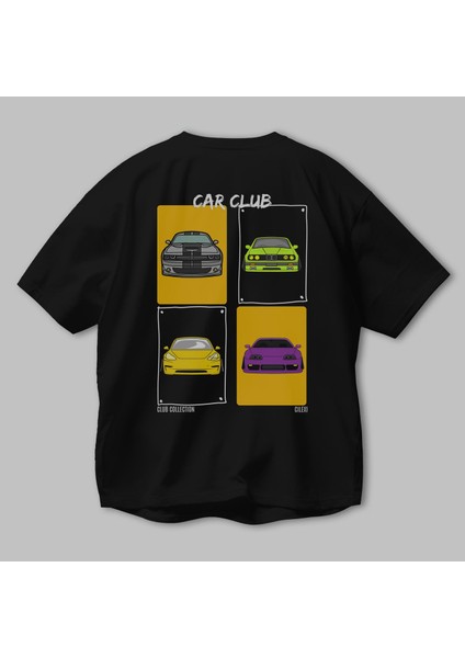 Car Club Arka Baskılı Oversize T-Shirt Erkek Kadın %100 Pamuk Bisiklet Yaka Tişort modelleri