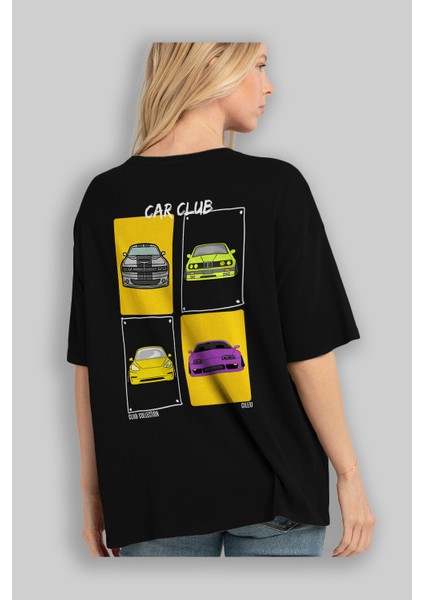 Car Club Arka Baskılı Oversize T-Shirt Erkek Kadın %100 Pamuk Bisiklet Yaka Tişort fırsatları