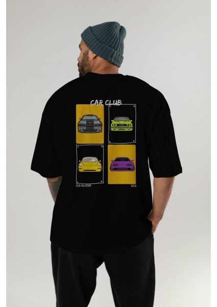 Car Club Arka Baskılı Oversize T-Shirt Erkek Kadın %100 Pamuk Bisiklet Yaka Tişort indirimleri