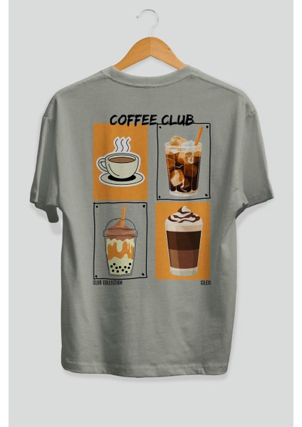 Coffee Club Arka Baskılı Oversize T-Shirt Erkek Kadın %100 Pamuk Bisiklet Yaka Tişort fiyatları