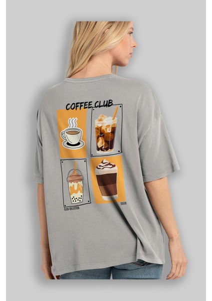 Coffee Club Arka Baskılı Oversize T-Shirt Erkek Kadın %100 Pamuk Bisiklet Yaka Tişort modelleri