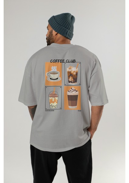 Coffee Club Arka Baskılı Oversize T-Shirt Erkek Kadın %100 Pamuk Bisiklet Yaka Tişort fırsatları