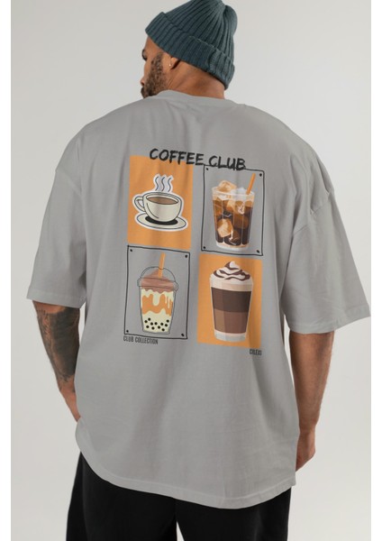 Coffee Club Arka Baskılı Oversize T-Shirt Erkek Kadın %100 Pamuk Bisiklet Yaka Tişort indirimleri