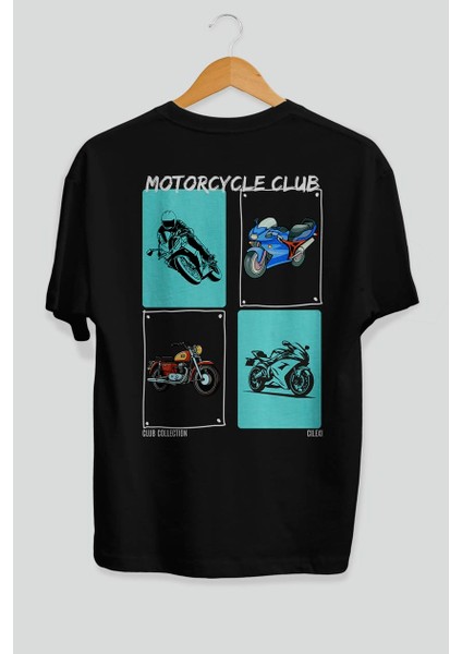 Motorcycle Club Arka Baskılı Oversize T-Shirt Erkek Kadın %100 Pamuk Bisiklet Yaka Tişort fiyatları