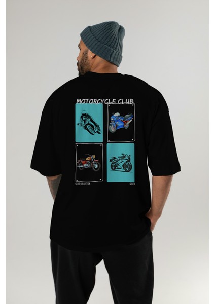Motorcycle Club Arka Baskılı Oversize T-Shirt Erkek Kadın %100 Pamuk Bisiklet Yaka Tişort indirimleri
