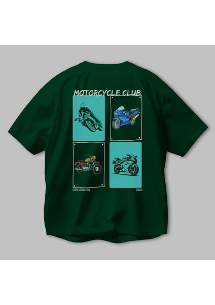 Motorcycle Club Arka Baskılı Oversize T-Shirt Erkek Kadın %100 Pamuk Bisiklet Yaka Tişort modelleri