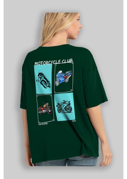 Motorcycle Club Arka Baskılı Oversize T-Shirt Erkek Kadın %100 Pamuk Bisiklet Yaka Tişort fırsatları