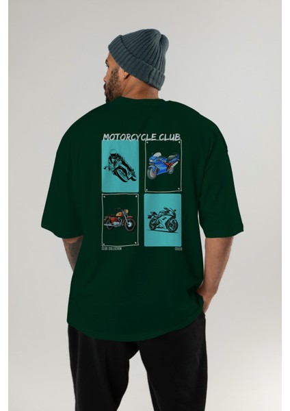 Motorcycle Club Arka Baskılı Oversize T-Shirt Erkek Kadın %100 Pamuk Bisiklet Yaka Tişort indirimleri