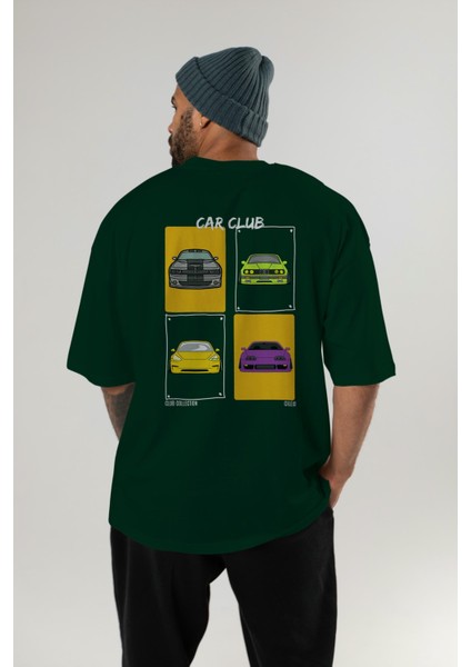 Car Club Arka Baskılı Oversize T-Shirt Erkek Kadın %100 Pamuk Bisiklet Yaka Tişort indirimleri