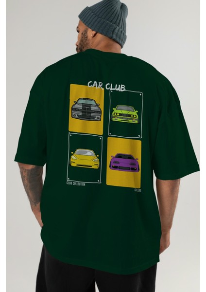 Car Club Arka Baskılı Oversize T-Shirt Erkek Kadın %100 Pamuk Bisiklet Yaka Tişort