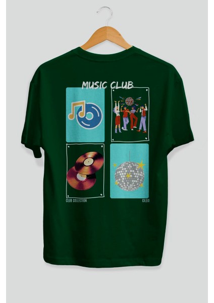 Music Club Arka Baskılı Oversize T-Shirt Erkek Kadın %100 Pamuk Bisiklet Yaka Tişort fiyatları