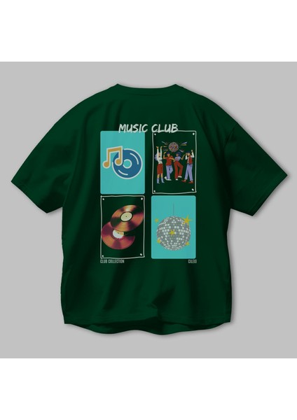 Music Club Arka Baskılı Oversize T-Shirt Erkek Kadın %100 Pamuk Bisiklet Yaka Tişort modelleri