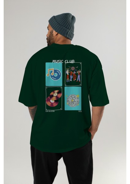 Music Club Arka Baskılı Oversize T-Shirt Erkek Kadın %100 Pamuk Bisiklet Yaka Tişort indirimleri