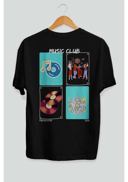 Music Club Arka Baskılı Oversize T-Shirt Erkek Kadın %100 Pamuk Bisiklet Yaka Tişort fiyatları